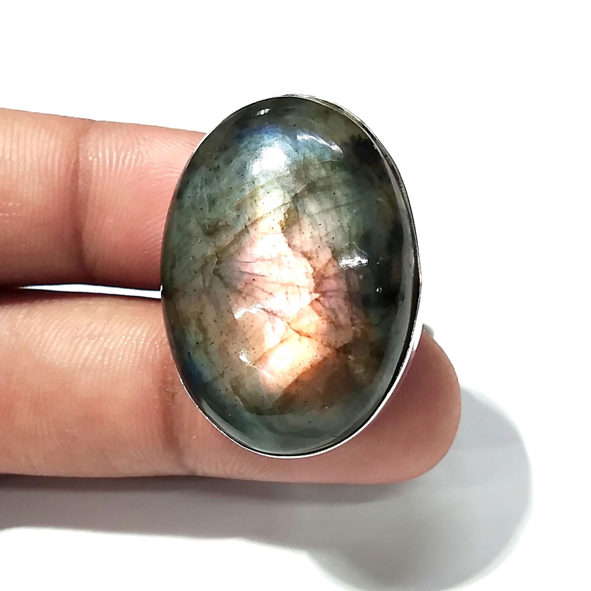Labradorite Cabochon Ring, Solid 925 Sterling Silver Ring, Purple Fire Labradorite Stone Size 29x21 mm Handmade Gift Ring Jewelry, Gift Ring